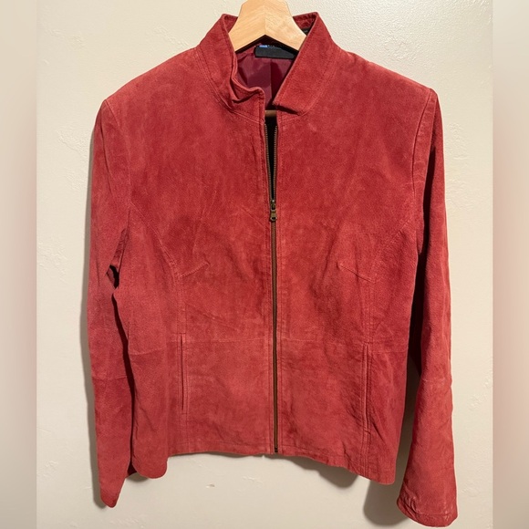 Relativity Vtg Women's Red Rust Suede Bomber Jacket Y2K Genuine Leather Large - Picture 2 of 13